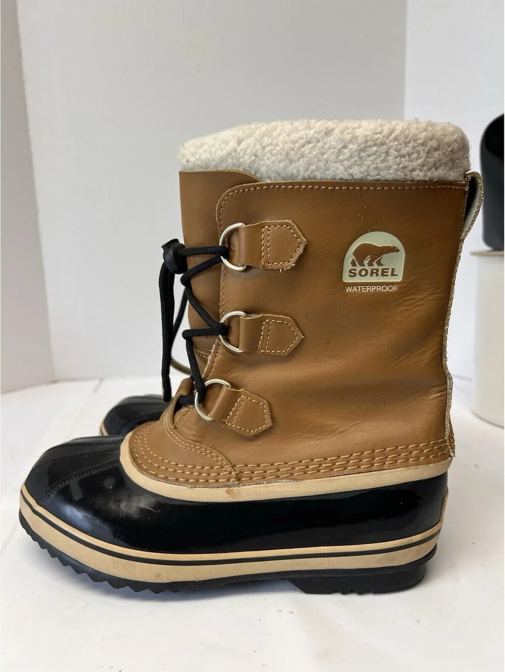 SOREL Women's US 6 Waterproof Tan Black Insulated Mid Calf Boots Fur Top - Picture 5 of 8